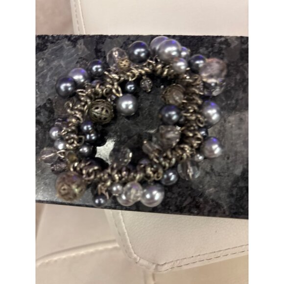 Premier Designs Silver Chain Necklace & Bracelet Set With Clear & Gray Beads - Picture 13 of 13